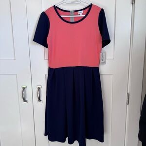 NWT LuLaRoe Amelia Pink Blue Dress Women's Size‎ XL Pockets Zipper Closure New
